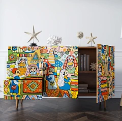 купить красивый Комод "Berber" с двумя дверками и ящиками принт 1 арт BB17/Print_01 в Краснодаре