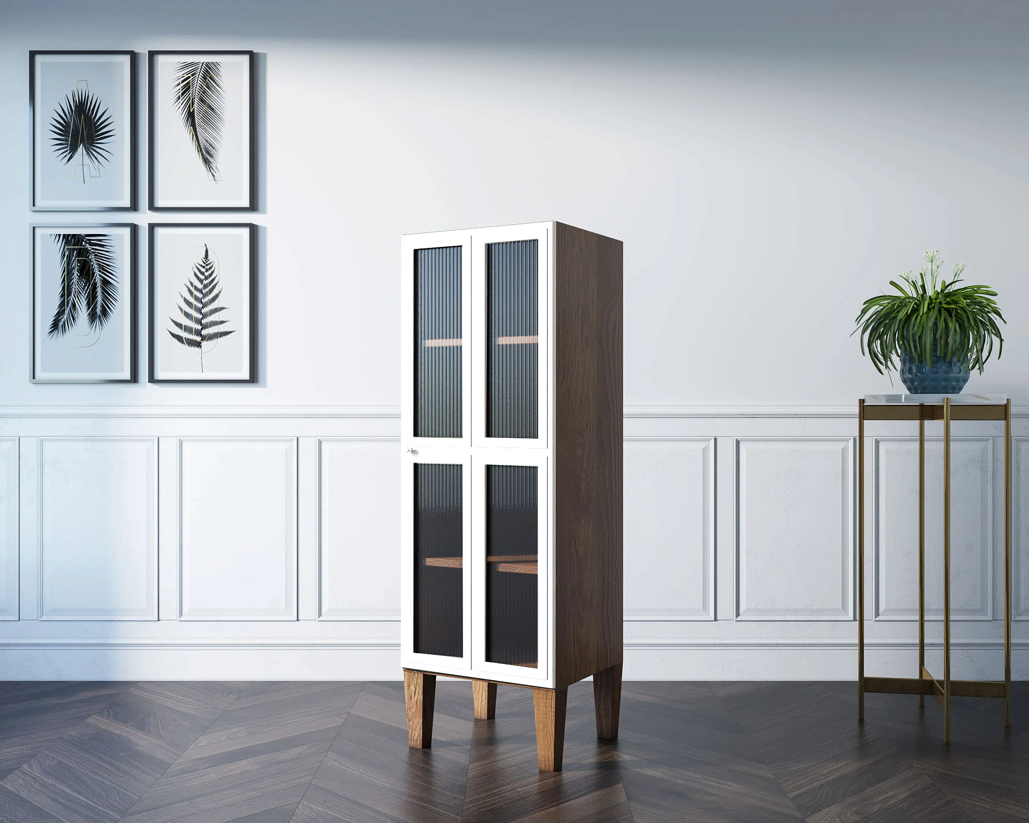 купить Шкаф-витрина "Andersen" с рифлеными стеклами арт AN14WH в Краснодаре