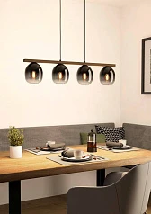 купить 900186 Подвесной потолочный светильник FILAGO, 4x40W, E27, L880, B145, H1100, сталь, дерево, черный, коричневый/стекло, темно-серый полупрозрачный в Краснодаре