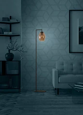 заказать 390255 Торшер с ножным выключателем ESTANYS 1, 1X40 (E27), H1715, сталь, черный/стекло, коричневый полупрозрачный в интернет-магазине в Краснодаре