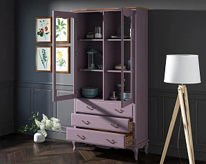купить стильный Шкаф "Leontina Lavanda" для посуды высокий 3 ящика арт ST9355/3L в интернет-магазине в Краснодаре