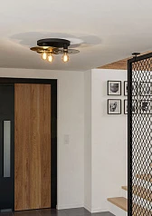 44027 Потолочная люстра LINTMILL, 3х40W (E27), H200, ?530, сталь, черный, брашированная латунь / стекло, серый в интернет-магазине в Краснодаре