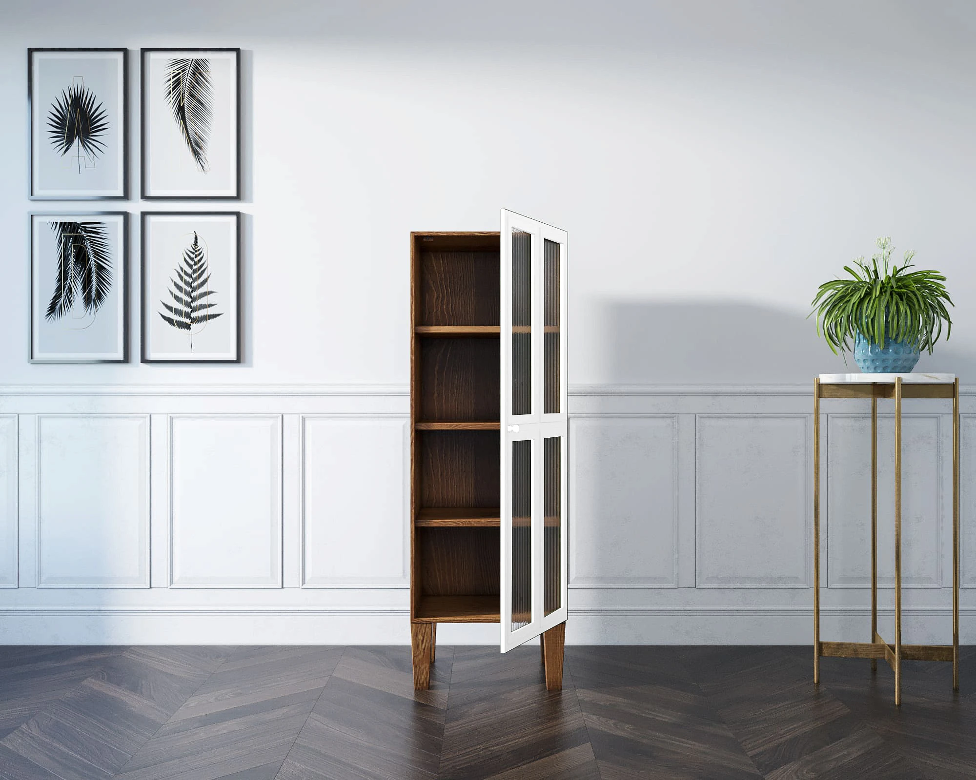 купить Шкаф-витрина "Andersen" с рифлеными стеклами арт AN14WH в Краснодаре