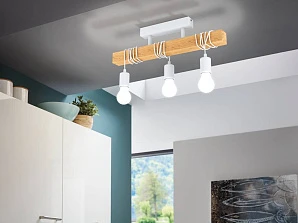 фото 33166 Потолочный светильник TOWNSHEND, 3х60W (E27), L550, B105, H265, сталь, белый/дерево, коричневы в интерьере в Краснодаре