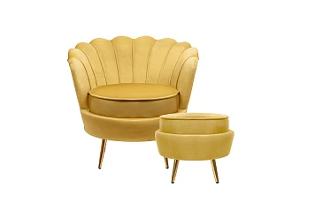 купить красивое Кресло с пуфом ракушка Pearl Yellow в интернет-магазине в Краснодаре