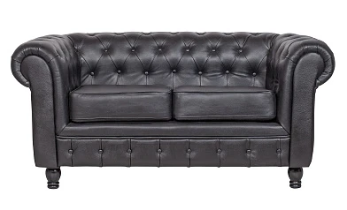 Диван из черной кожи Chesterfield Black Leather 2S в Краснодаре