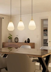 купить красивые 900813 Люстра CAPRAROLA, 3X40W (E27), L900, B200, H1100, сталь, матовая латунь / матовое стекло, песочный в интернет-магазине в Краснодаре