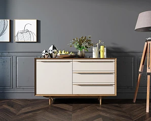 фото Комод "Bruni white" с ящиками и дверкой арт BR-02WH в интерьере в Краснодаре