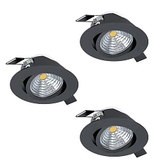 купить 900747 Комплект встраиваемых светильников диммируемых SALICETO, 3X6W (LED), 2700K, ?88, алюминий, черный в интернет-магазине в Краснодаре