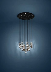 красивые 390277 Люстра диммируемая PIANOPOLI 2, 15X1,8W (LED), 3000K, 3600lm, ?500, сталь, черный/переливающееся стекло, прозрачный в интернет-магазине в Краснодаре