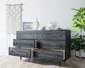 стильный Комод "Boho" 6 ящиков с рыбами арт BH01 на заказ в Краснодаре