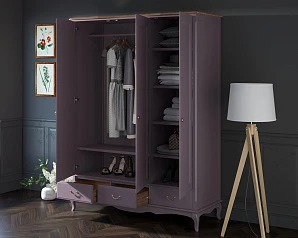Шкаф Leontina Lavanda для одежды трехстворчатый с ящиками арт ST9327KR/3L в интерьере в Краснодаре