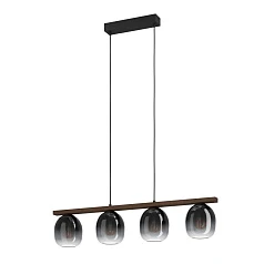 купить 900186 Подвесной потолочный светильник FILAGO, 4x40W, E27, L880, B145, H1100, сталь, дерево, черный, коричневый/стекло, темно-серый полупрозрачный в Краснодаре