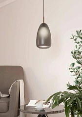 900506 Подвесной потолочный светильник ALOBRASE, 1x40W, E27, H1100, ?200, сталь, черный, матовая латунь/стекло, серый матовый в Краснодаре