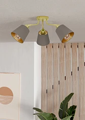 купить стильные 31534 Люстра потолочная MASERLO, 3X60(Е27), металл, кремово-золотой/текстиль, капучино в интернет-магазине в Краснодаре