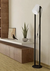 красивые 43429 Торшер HORNWOOD 1 с ножн. выкл., 1х28W (E27), L215, H1395, осн.?230, сталь, дерево, черный/тек на заказ в Краснодаре