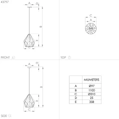заказать 43814 Подвесной потолочный светильник (люстра) CARLTON, 1Х60W, E27, H1100, ?310, сталь, золотой в Краснодаре