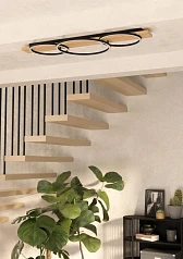 901717 Светодиодный потолочный светильник BOYAL, 3х12W(LED), 5100lm, сталь, дерево, черн., коричн, пластик, белый в Краснодаре