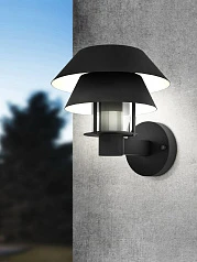 900287 Уличный настенный светильник CHIAPPERA, E27, 1X40W, IP44, L220, H225, A245, сталь, черный, белый/стекло, прозрачный в Краснодаре