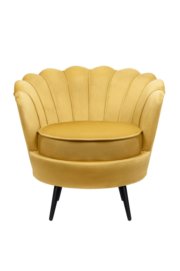 красивое Низкое кресло ракушка Pearl Yellow на черных ножках в Краснодаре