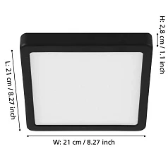 900587 Накладной светильник диммируемый FUEVA 5, 17W (LED), 3000K, L210, B210, H28, сталь, черный / пластик, белый в Краснодаре