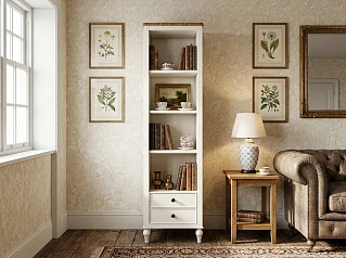 Узкий стеллаж "Одри (Odri)" с ящиками в стиле Прованс арт od2130L в интерьере в Краснодаре