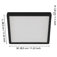 900588 Накладной светильник диммируемый FUEVA 5, 20,5W (LED), 3000K, L285, B285, H28, сталь, черный / пластик, белый на заказ в Краснодаре