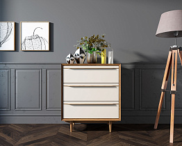 Комод в Скандинавском стиле "Бруни (Bruni) с белыми фасадами" на три ящика арт BR07WH