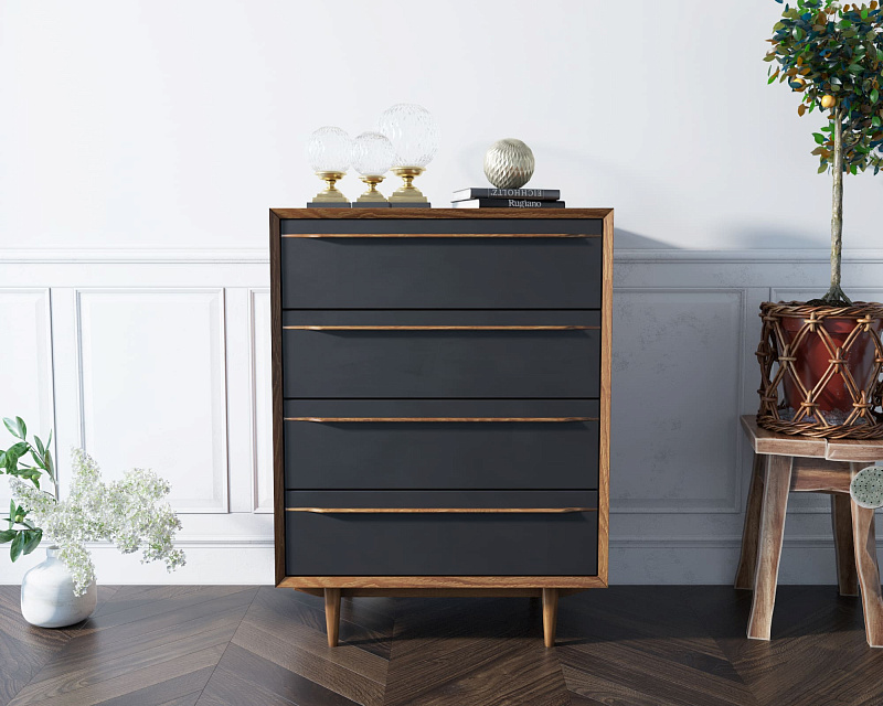 Комод "Бруни (Bruni) блэк" на четыре ящика арт BR08Black в Краснодаре Комод "Бруни (Bruni) блэк" на четыре ящика арт BR08Black